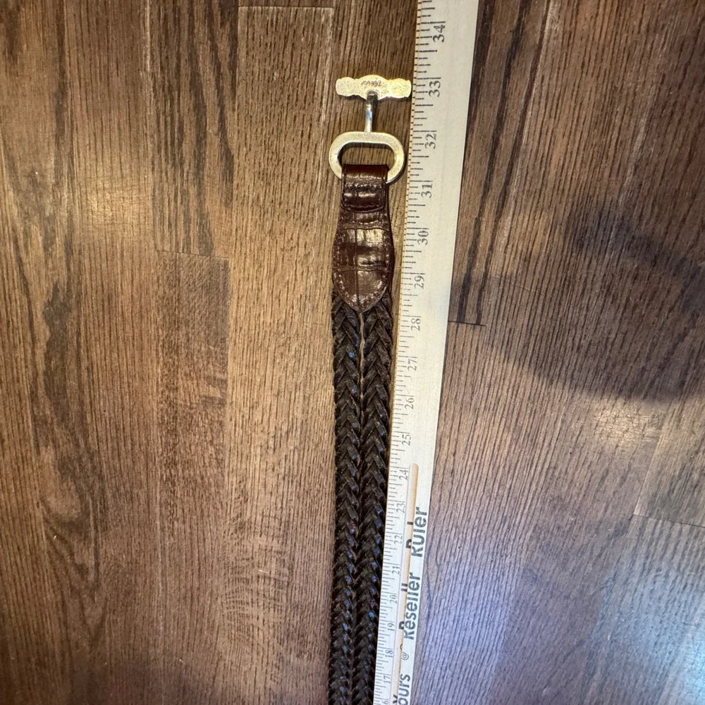 Vintage Brighton Braided Leather Belt 1996 Toggle Brown Womens Med Fits 30-31 in